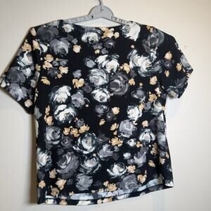 isaac Mizrahi Live Women’s Top & Pants Set LP Black Floral Brush Print Two Piece